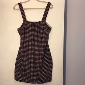 Burgundy, black and white dress